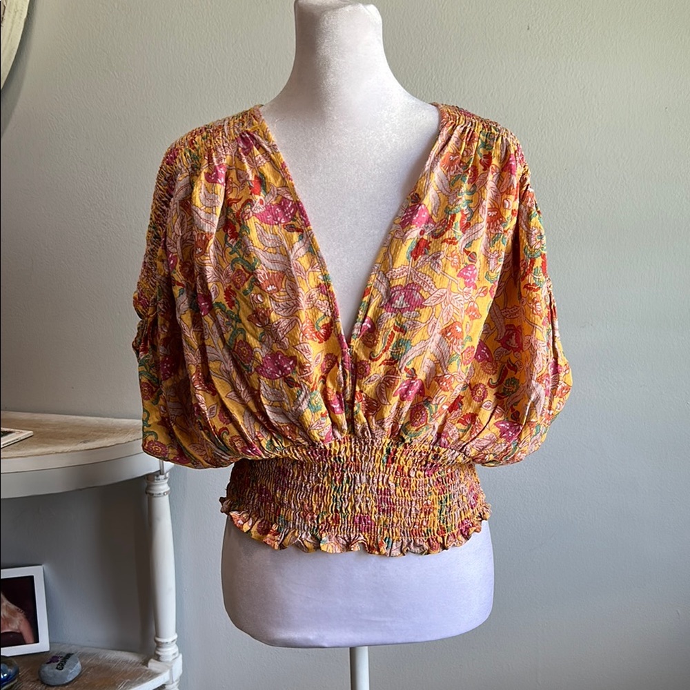 [Cupcakes & Cashmere] Orange Yellow Dolman Sleeve Blouse - Size Medium